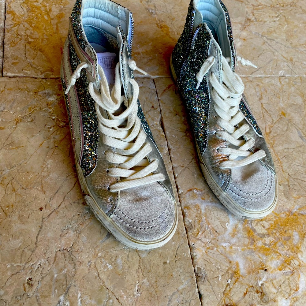 Golden Goose Mid Star in 38 Silver Glitter